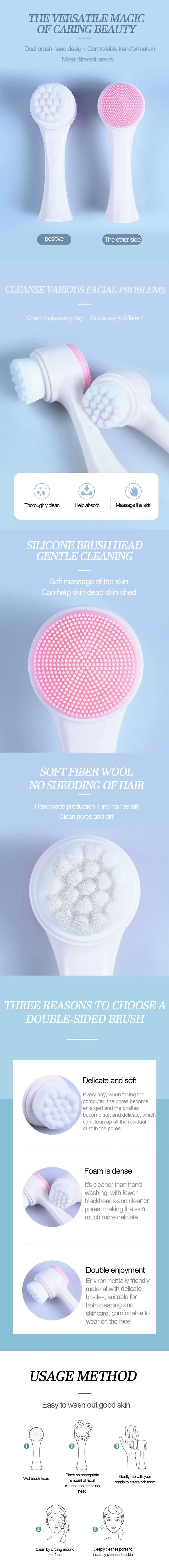 Soft Silicone Facial Cleansing Brush - Dual-Sided Brush Bristles ExfoliatorRemove Black Pores Deep Pore-cleaning Face Wash Brush