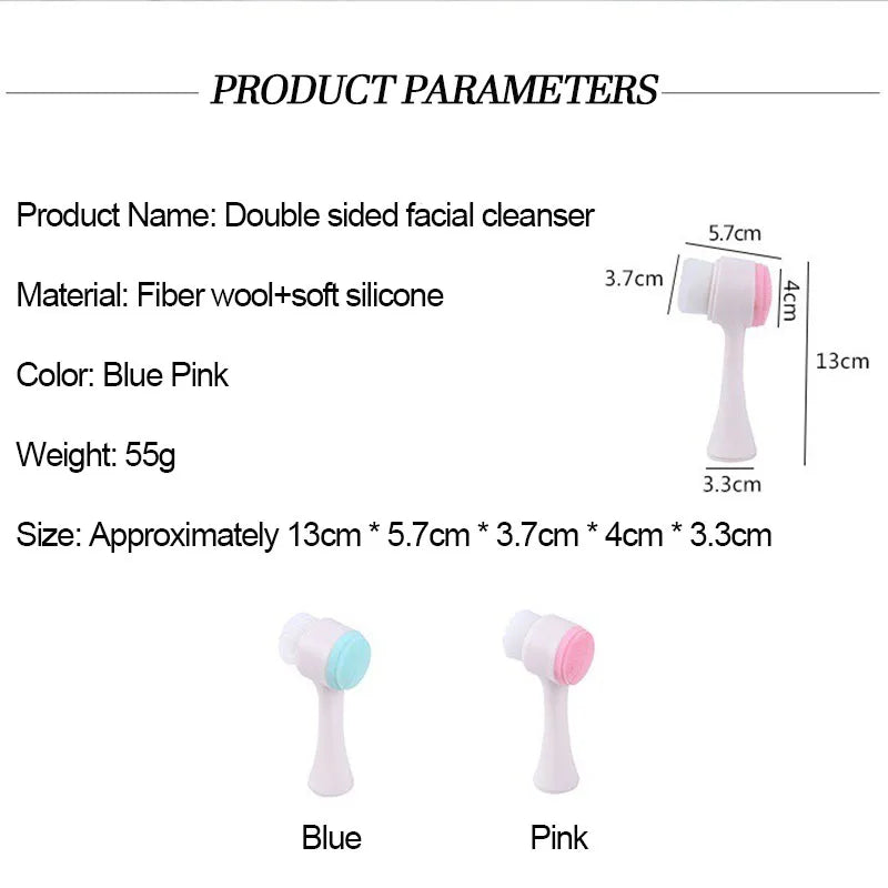Soft Silicone Facial Cleansing Brush - Dual-Sided Brush Bristles ExfoliatorRemove Black Pores Deep Pore-cleaning Face Wash Brush