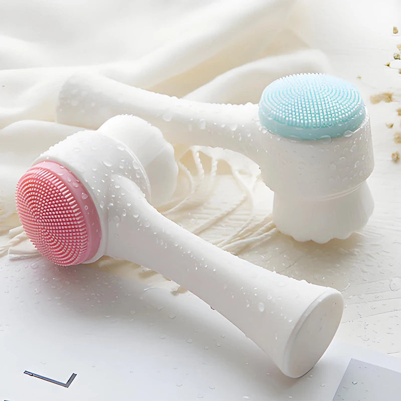 Soft Silicone Facial Cleansing Brush - Dual-Sided Brush Bristles ExfoliatorRemove Black Pores Deep Pore-cleaning Face Wash Brush