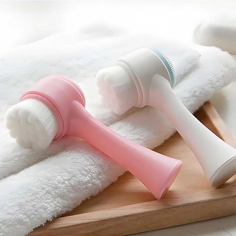 Soft Silicone Facial Cleansing Brush - Dual-Sided Brush Bristles ExfoliatorRemove Black Pores Deep Pore-cleaning Face Wash Brush