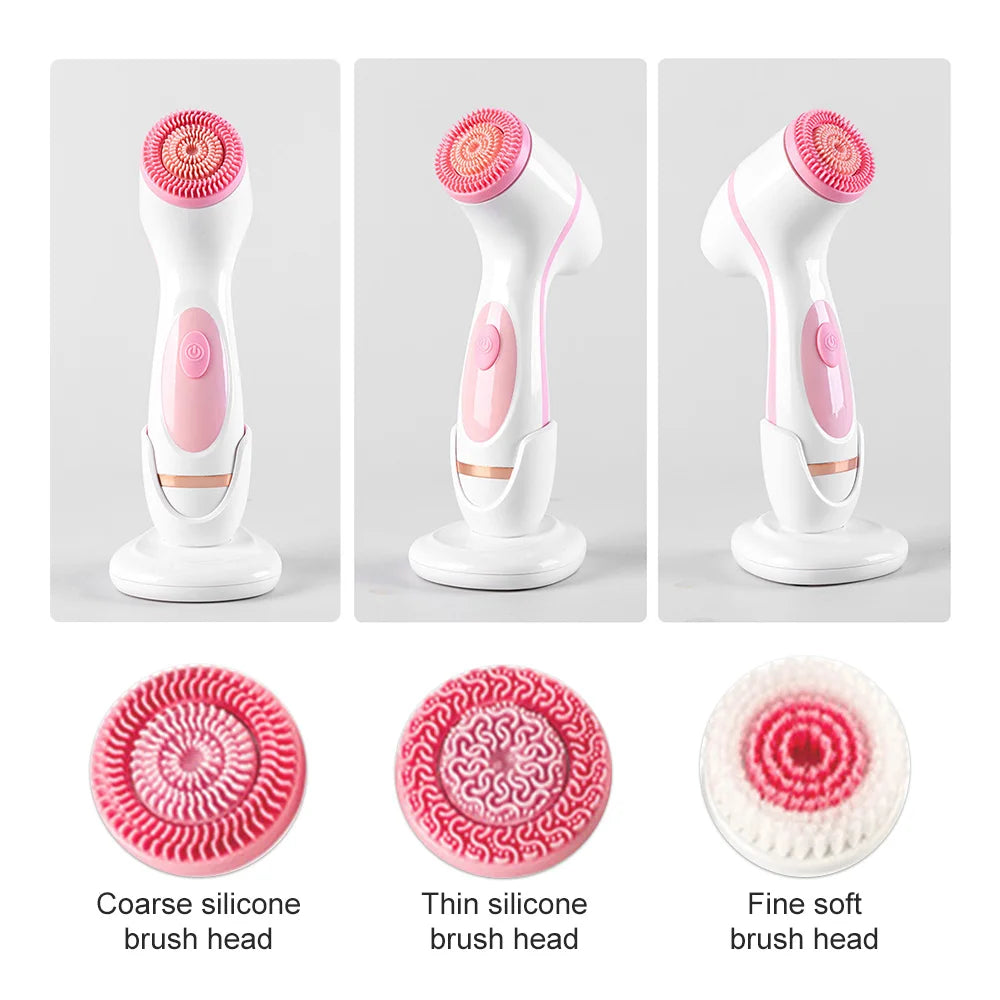 Electric Cleansing Brush 3 In 1 Sonic Rotating Cleansing Brush Galvanic Facial Spa System Deeply Clean Remove Blackheads Tool